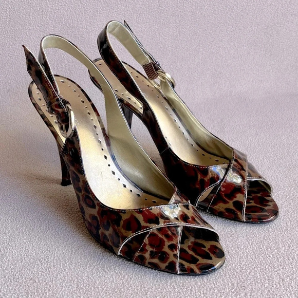 BCBG Leopard Print Slingback Peep-toe Heels women’s 9 - Picture 1 of 6